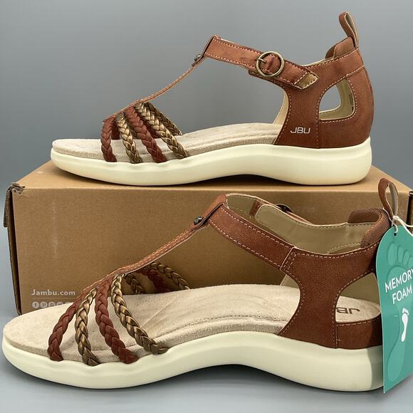 NEW JBU Women’s Prague T-Strap Sandals Brown/bronze Size 10M - Picture 2 of 10